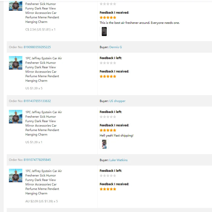 1PC Jeffrey Epstein Car Air Freshener Sick Humor Funny Dark Rear View Mirror Accessories Car Perfume Meme Pendant Hanging Charm