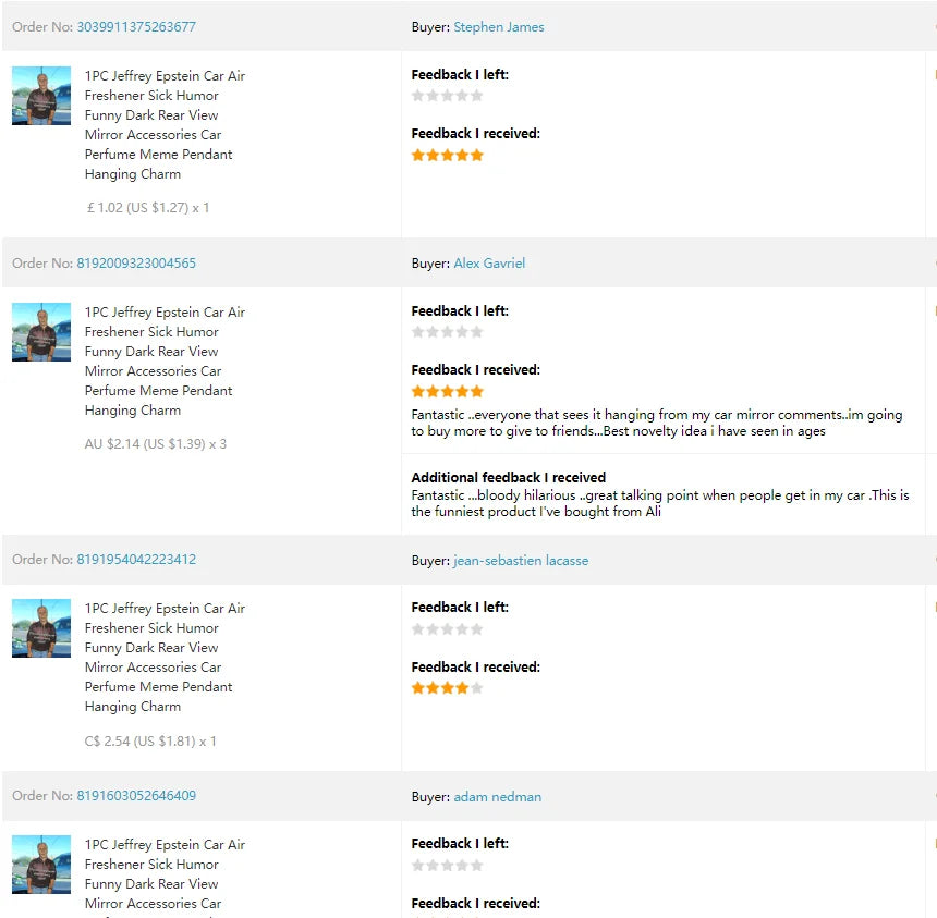 1PC Jeffrey Epstein Car Air Freshener Sick Humor Funny Dark Rear View Mirror Accessories Car Perfume Meme Pendant Hanging Charm