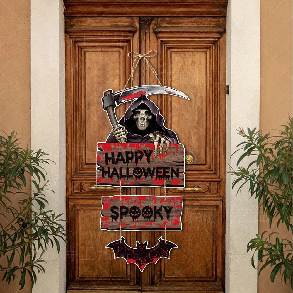 Halloween Hanging Sign Festive Pumpkin Bat and Skull Designs for Home Door Wall Yard Decor  Decor Party Outdoor Indoor Supplies