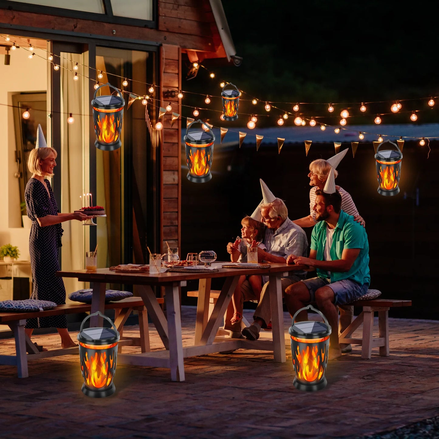 Solar Lanterns Flickering Flame Outdoor Lights Solar Hanging Light LED Landscape Lamp  Garden Pathway Porch Party Ambient Light