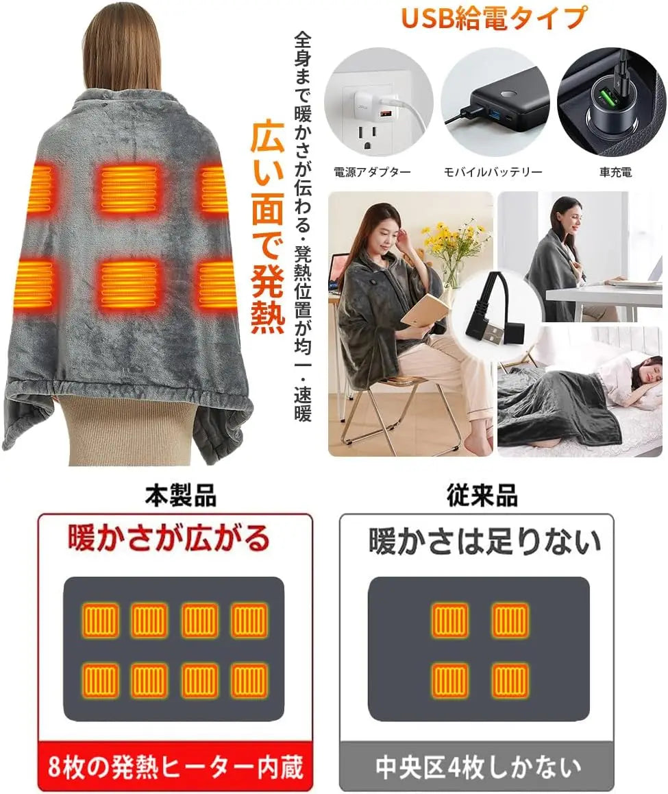 Electric Heating Body Warming Shawl Blanket Outdoor Camping Multifunctional Shawl Heating Blanket USB Charging Washable Leg Cove