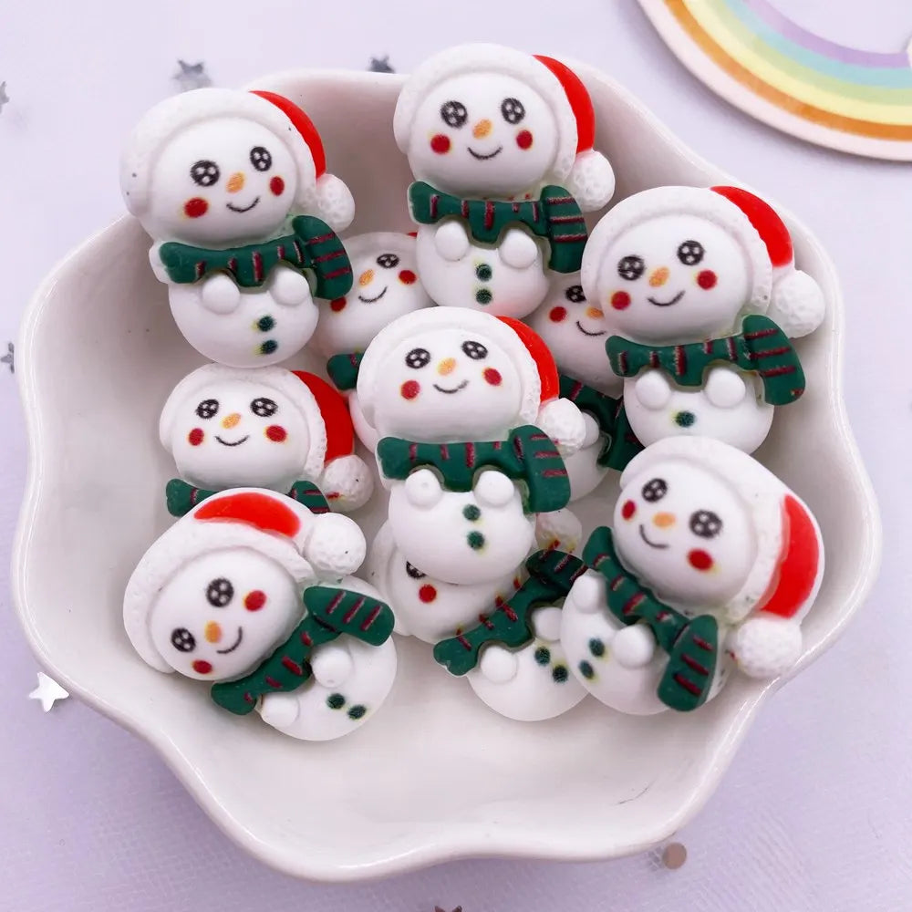 Resin Colorful Cartoon Cute Christmas Snowman Bell Deer Head Santa Claus Tree Flatback Figurine 10PCS Scrapbook DIY Decor Crafts