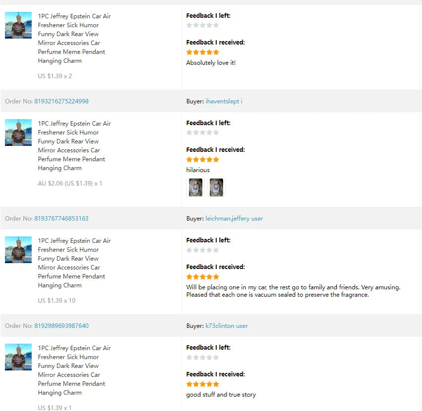 1PC Jeffrey Epstein Car Air Freshener Sick Humor Funny Dark Rear View Mirror Accessories Car Perfume Meme Pendant Hanging Charm