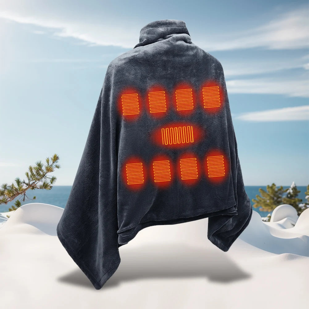 USB Flannel Heated Blanket 3 Temperature Adjustment Wireless Heated Blanket 9 Fast Heating Zones for Outdoor Camping