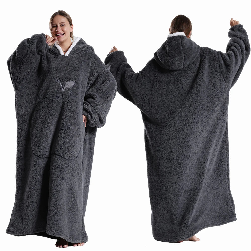 Women Plush Fleece Blanket Men Warm Thick Hoodies Adult Giant TV Blanlets with Sleeves Super Long Cold-proof Homewear Pajamas