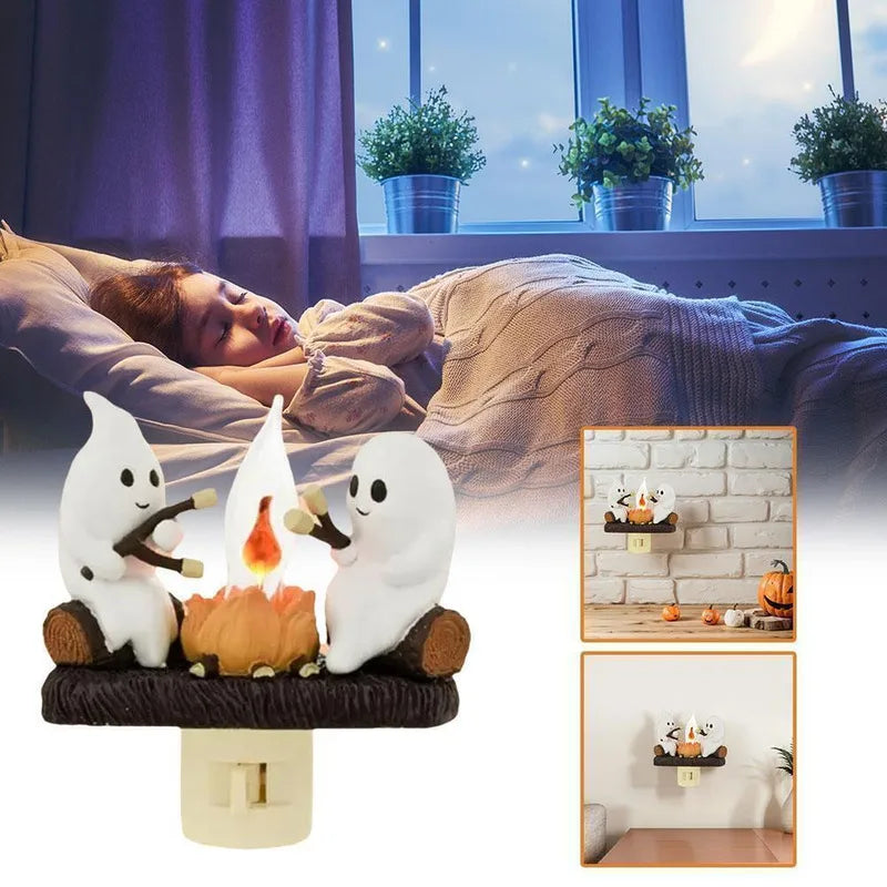 Halloween Ghost Campfire Fire Marshmallow Night Light Flickering Nightlight Gift