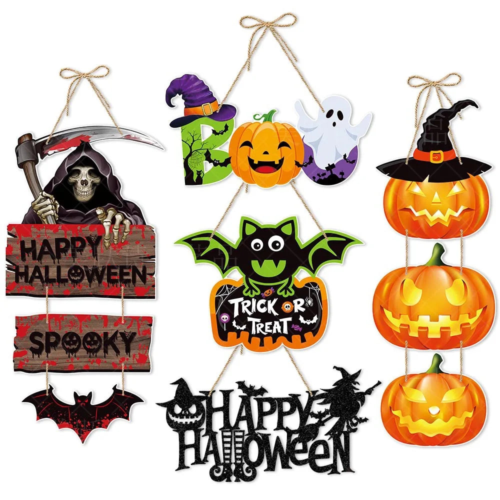 Halloween Hanging Sign Festive Pumpkin Bat and Skull Designs for Home Door Wall Yard Decor  Decor Party Outdoor Indoor Supplies