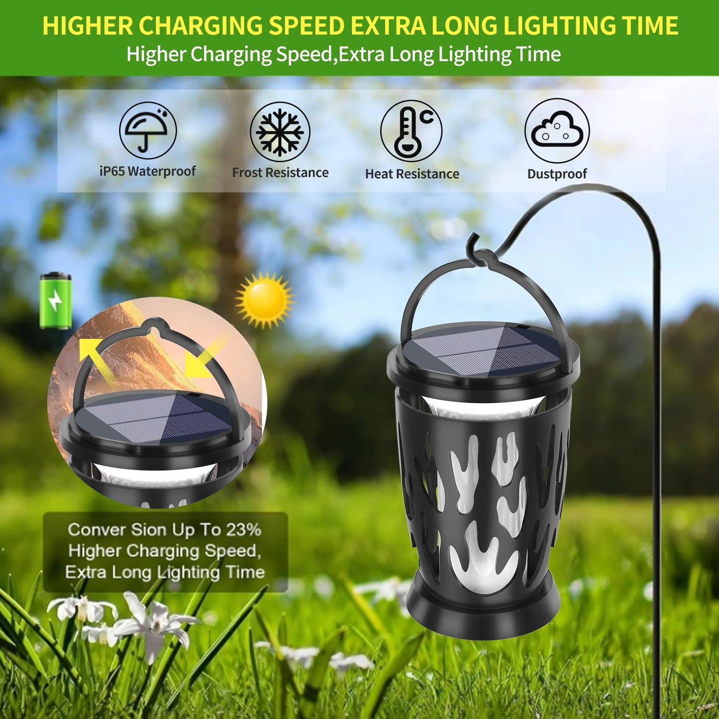 Solar Lanterns Flickering Flame Outdoor Lights Solar Hanging Light LED Landscape Lamp  Garden Pathway Porch Party Ambient Light