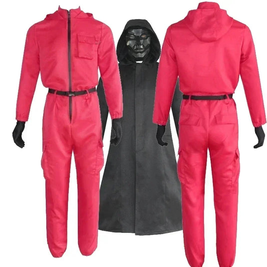 Tracksuit Outfits Props Role Play Classic Costume From Korean TV Belt Full Mask Set Red Calamari Game Jumpsuit Cosplay Party