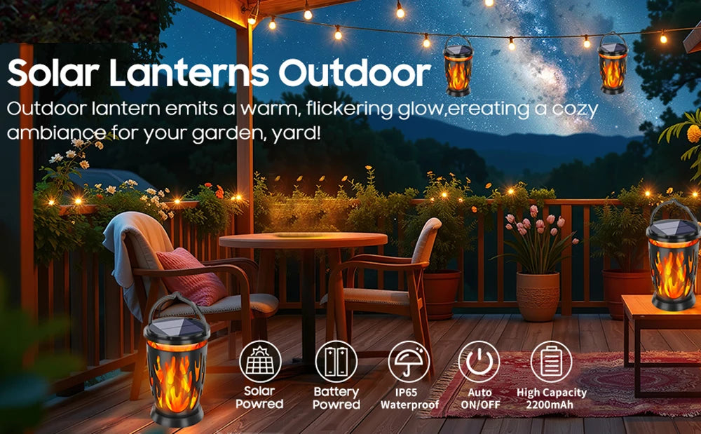 Solar Lanterns Flickering Flame Outdoor Lights Solar Hanging Light LED Landscape Lamp  Garden Pathway Porch Party Ambient Light