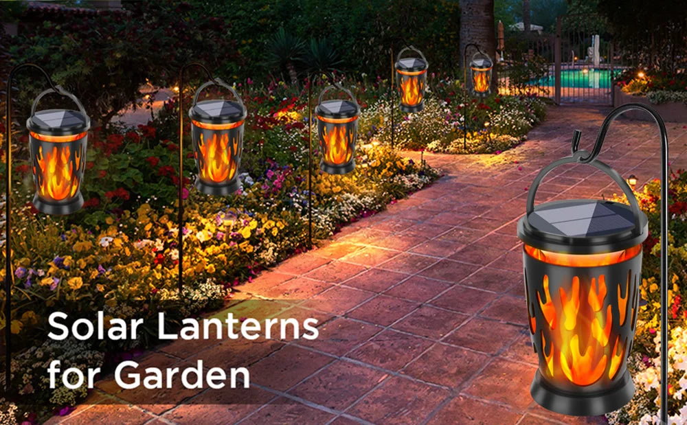 Solar Lanterns Flickering Flame Outdoor Lights Solar Hanging Light LED Landscape Lamp  Garden Pathway Porch Party Ambient Light