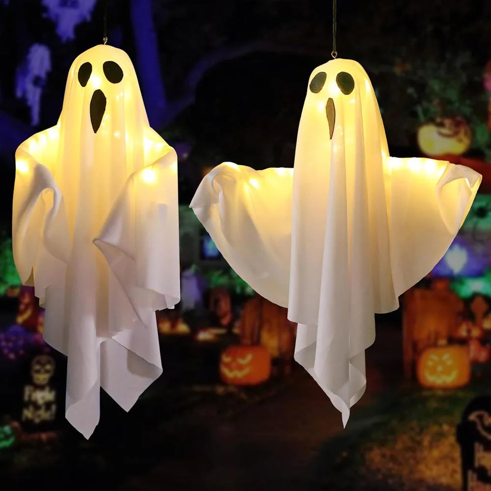 Halloween Hanging Ghost Decor, Light Up Flying Ghosts for Indoor Outdoor Garden Party, Scary Spooky Ornament Halloween Gifts