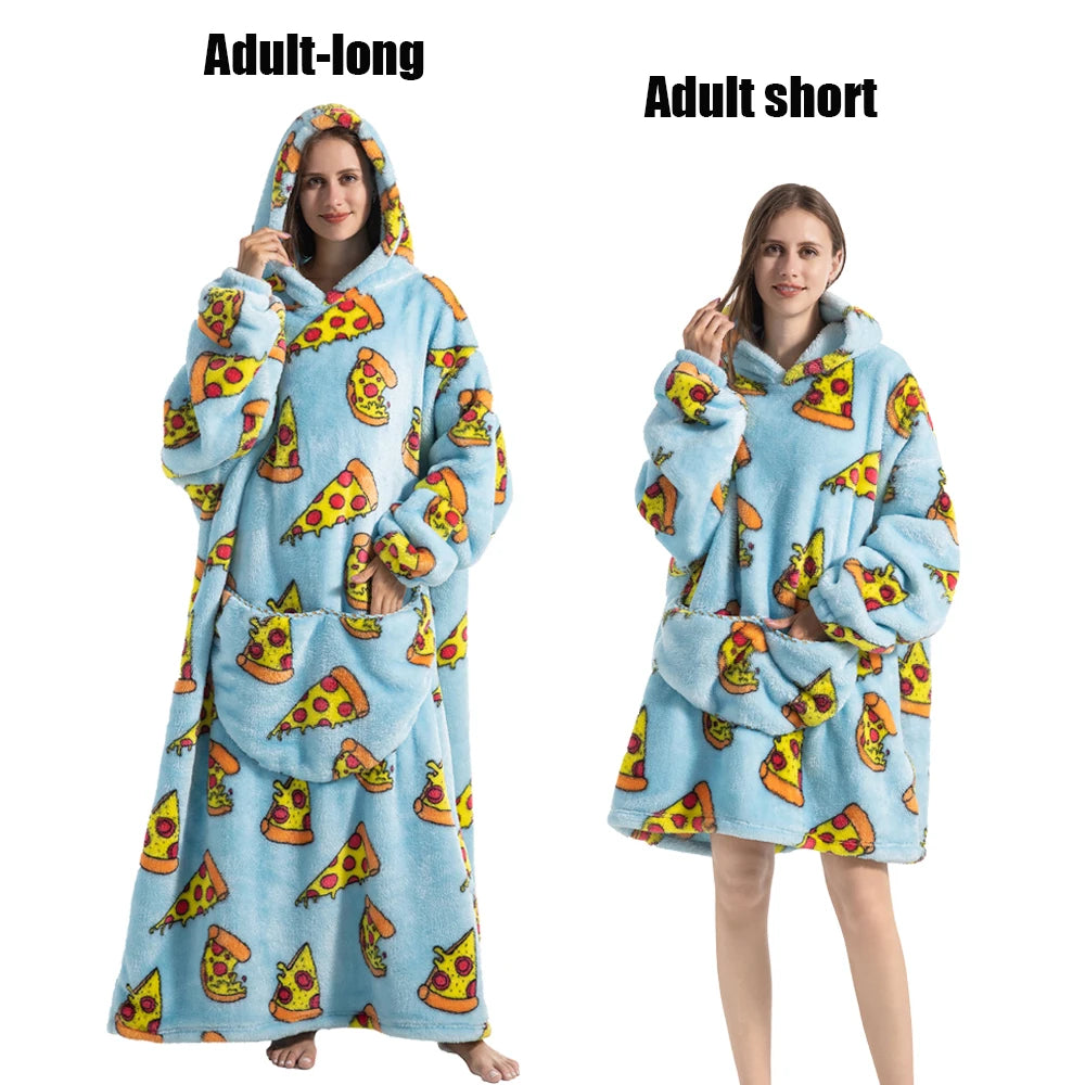 Women Plush Fleece Blanket Men Warm Thick Hoodies Adult Giant TV Blanlets with Sleeves Super Long Cold-proof Homewear Pajamas