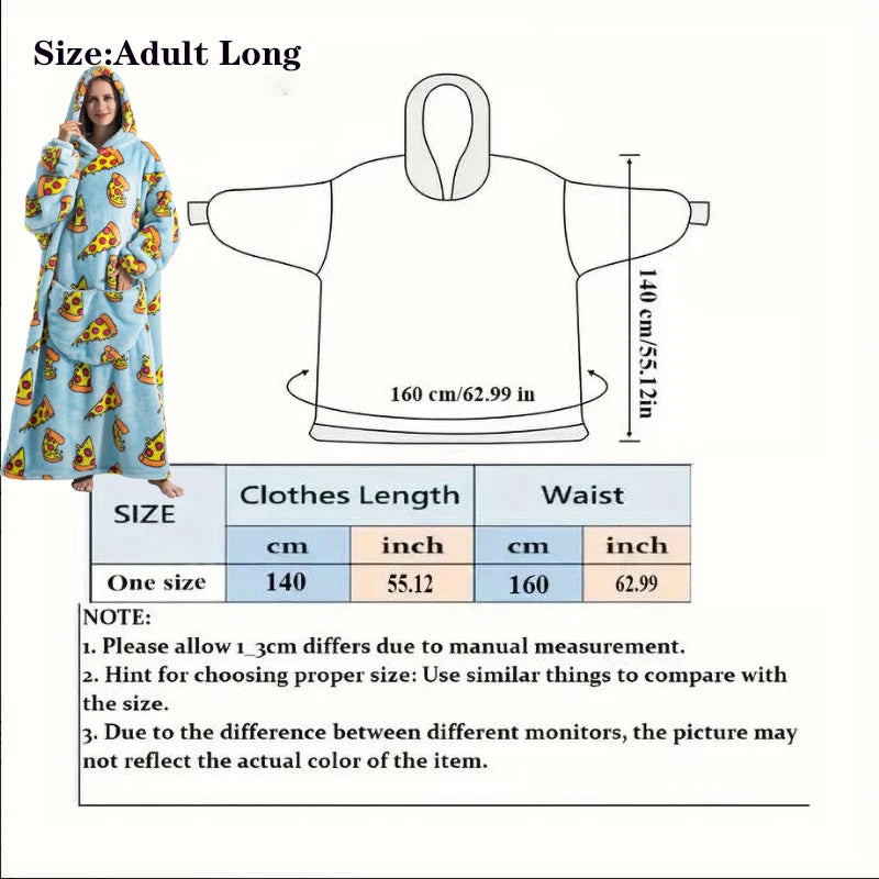 Women Plush Fleece Blanket Men Warm Thick Hoodies Adult Giant TV Blanlets with Sleeves Super Long Cold-proof Homewear Pajamas