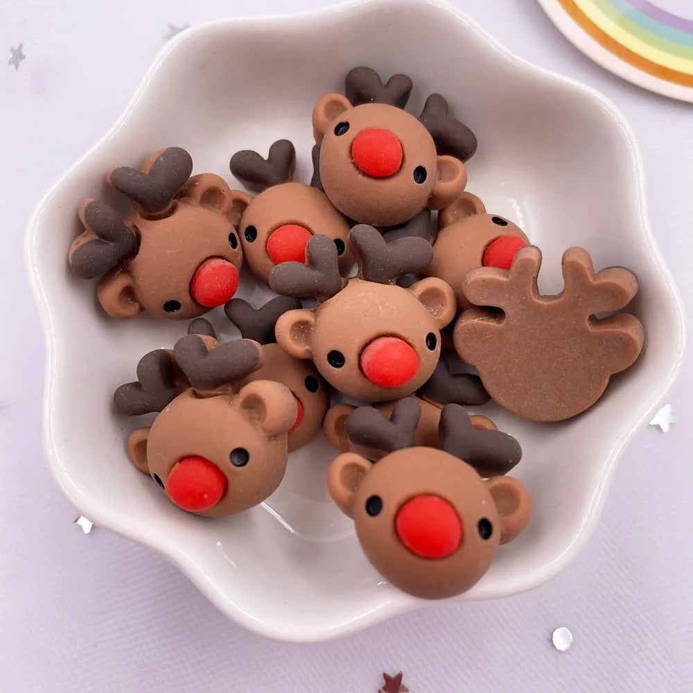 Resin Colorful Cartoon Cute Christmas Snowman Bell Deer Head Santa Claus Tree Flatback Figurine 10PCS Scrapbook DIY Decor Crafts