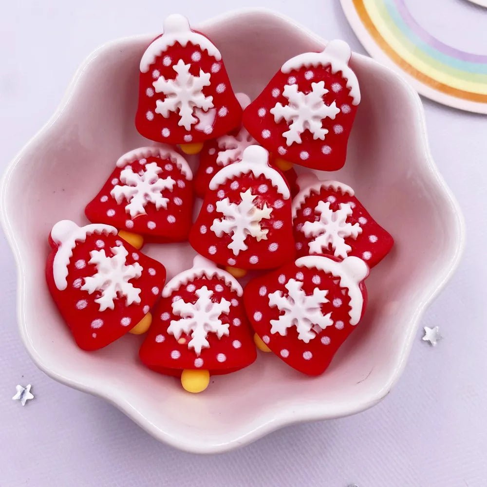 Resin Colorful Cartoon Cute Christmas Snowman Bell Deer Head Santa Claus Tree Flatback Figurine 10PCS Scrapbook DIY Decor Crafts