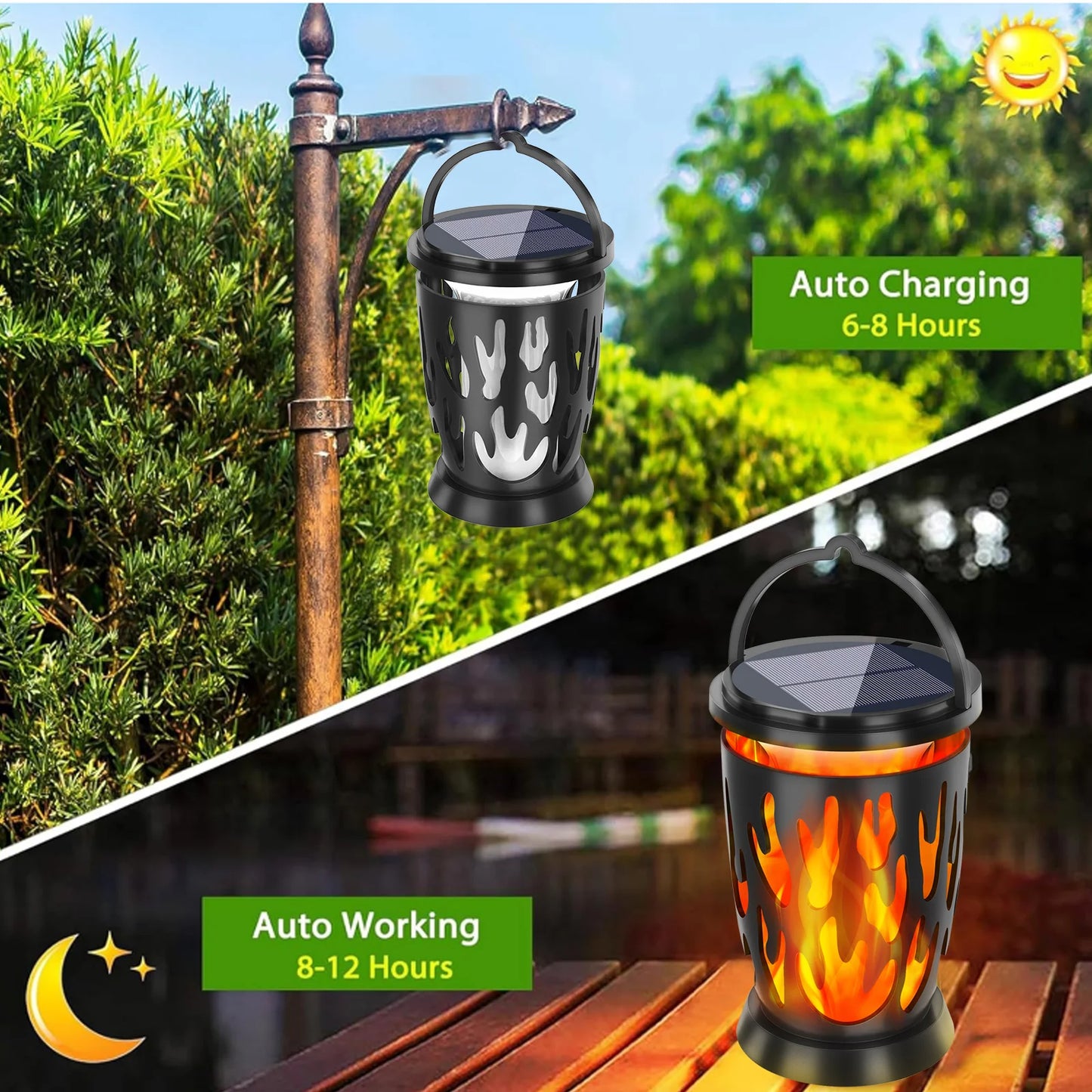 Solar Lanterns Flickering Flame Outdoor Lights Solar Hanging Light LED Landscape Lamp  Garden Pathway Porch Party Ambient Light