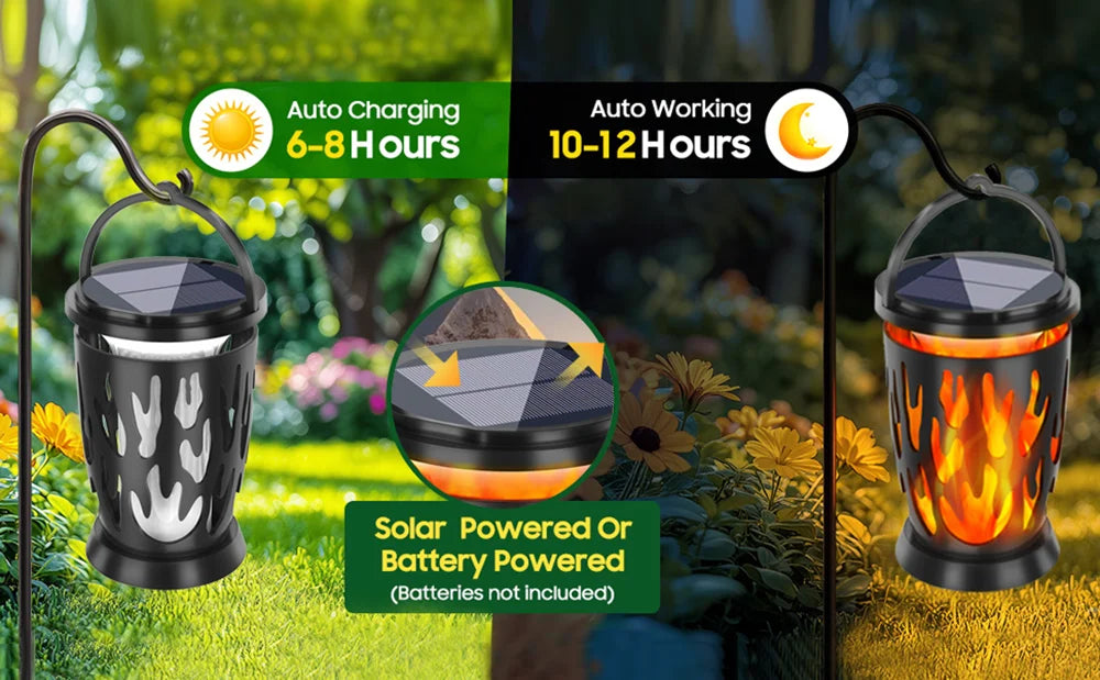 Solar Lanterns Flickering Flame Outdoor Lights Solar Hanging Light LED Landscape Lamp  Garden Pathway Porch Party Ambient Light