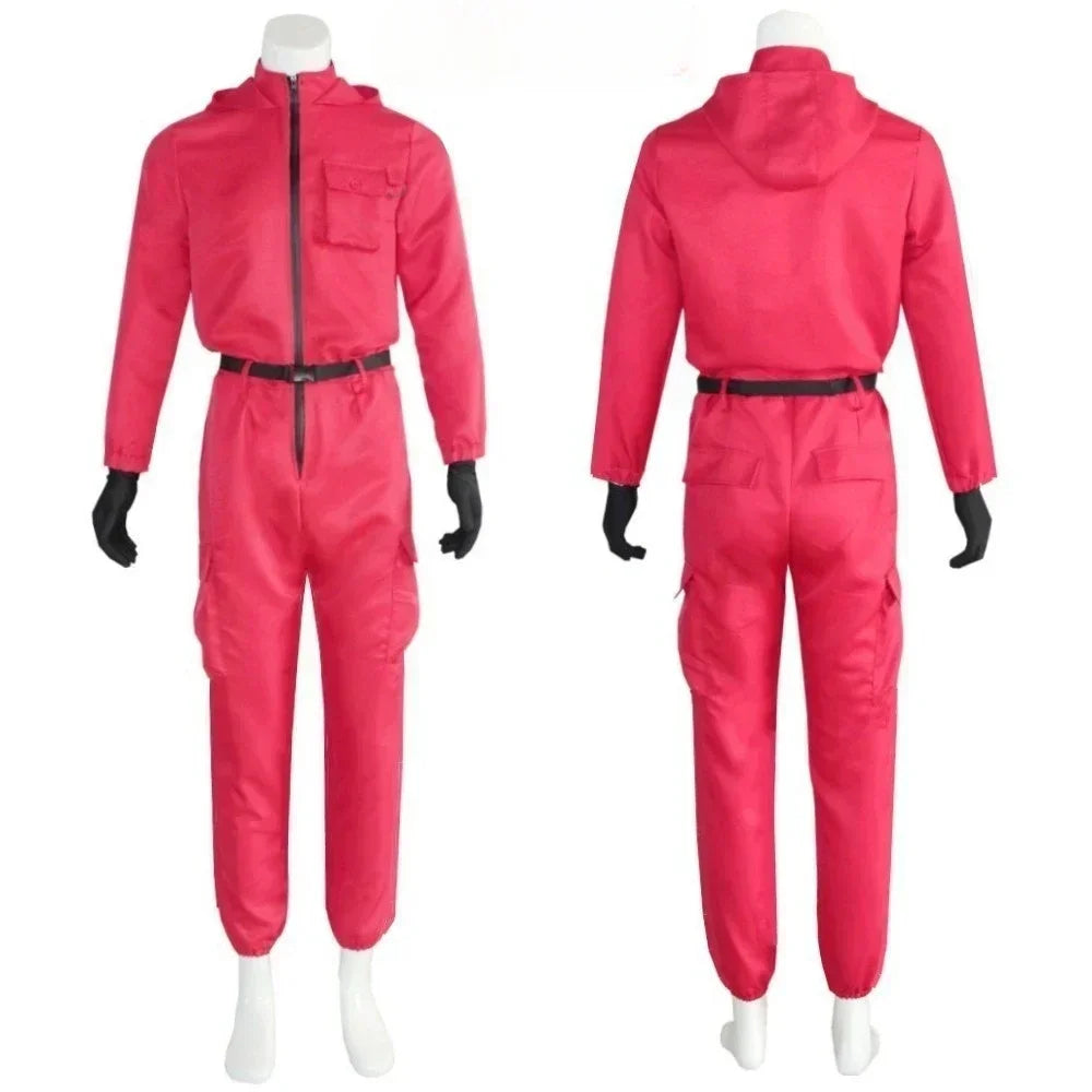 Tracksuit Outfits Props Role Play Classic Costume From Korean TV Belt Full Mask Set Red Calamari Game Jumpsuit Cosplay Party