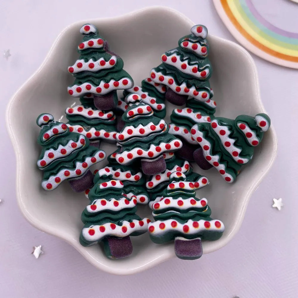 Resin Colorful Cartoon Cute Christmas Snowman Bell Deer Head Santa Claus Tree Flatback Figurine 10PCS Scrapbook DIY Decor Crafts