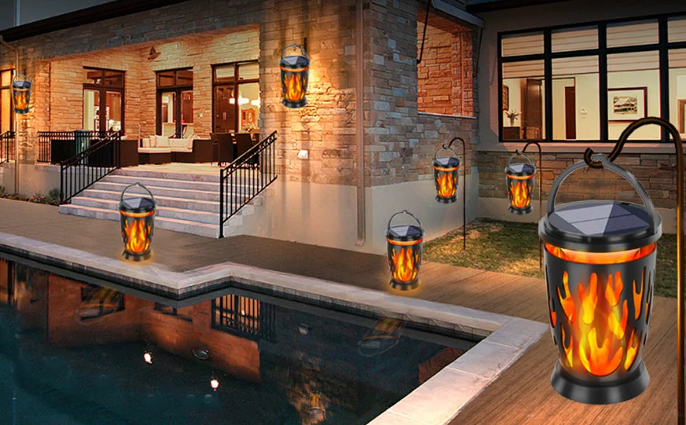 Solar Lanterns Flickering Flame Outdoor Lights Solar Hanging Light LED Landscape Lamp  Garden Pathway Porch Party Ambient Light