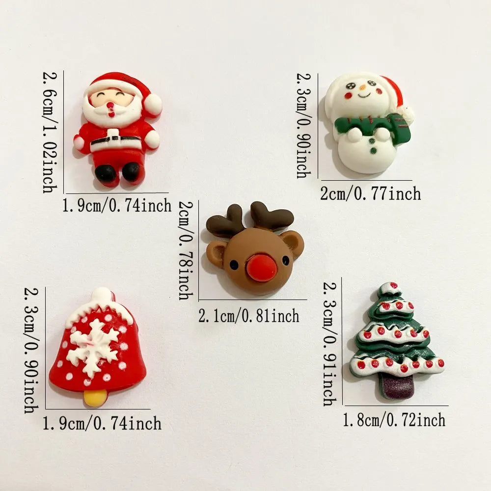 Resin Colorful Cartoon Cute Christmas Snowman Bell Deer Head Santa Claus Tree Flatback Figurine 10PCS Scrapbook DIY Decor Crafts