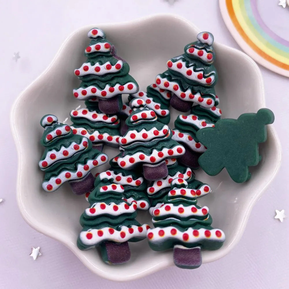 Resin Colorful Cartoon Cute Christmas Snowman Bell Deer Head Santa Claus Tree Flatback Figurine 10PCS Scrapbook DIY Decor Crafts