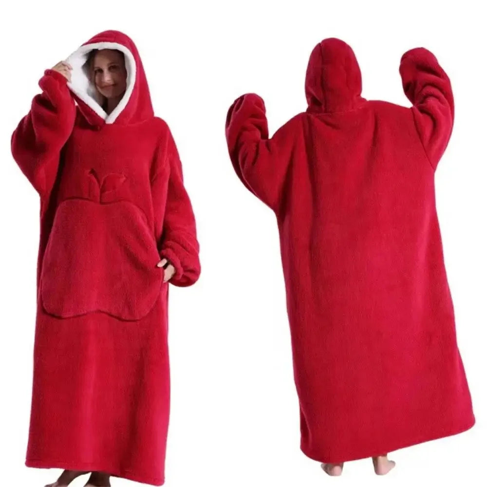 Extra Long Wearable Blankets Winter Flannel Hooded Blanket With Full Sleeves Men Women Cozy Soft Throw Adult TV Blanket