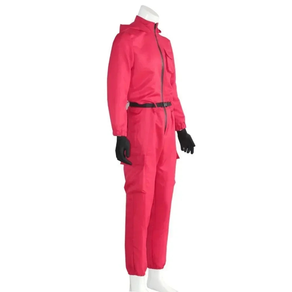Tracksuit Outfits Props Role Play Classic Costume From Korean TV Belt Full Mask Set Red Calamari Game Jumpsuit Cosplay Party