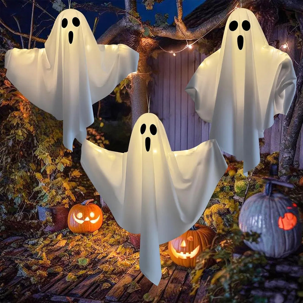 Halloween Hanging Ghost Decor, Light Up Flying Ghosts for Indoor Outdoor Garden Party, Scary Spooky Ornament Halloween Gifts