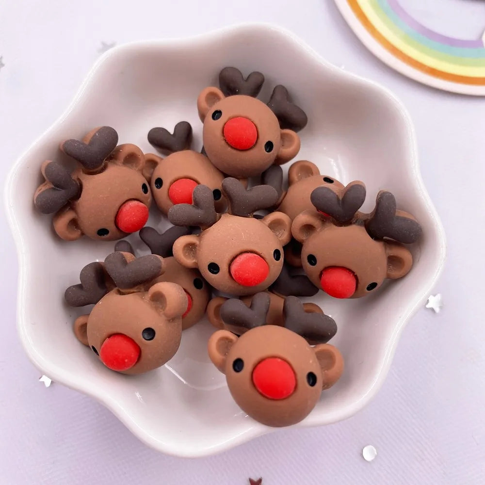 Resin Colorful Cartoon Cute Christmas Snowman Bell Deer Head Santa Claus Tree Flatback Figurine 10PCS Scrapbook DIY Decor Crafts
