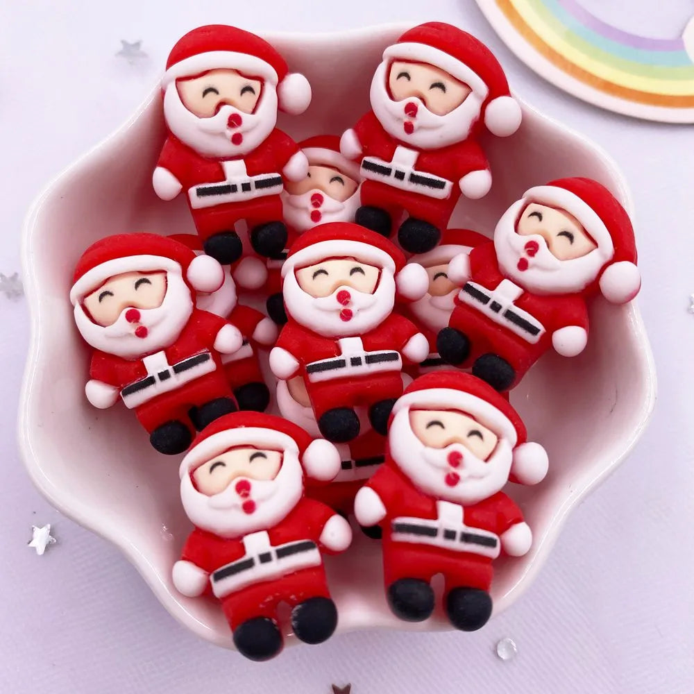 Resin Colorful Cartoon Cute Christmas Snowman Bell Deer Head Santa Claus Tree Flatback Figurine 10PCS Scrapbook DIY Decor Crafts